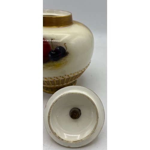 262 - Royal Worcester fruit painted vase and lid signed Ricketts. Approximately 18cm h.