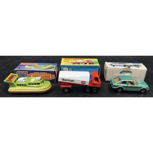 909 - A collection of boxed toy cars to include Matchbox Rescue Hovercraft superfast and Freeway gas Tanke... 