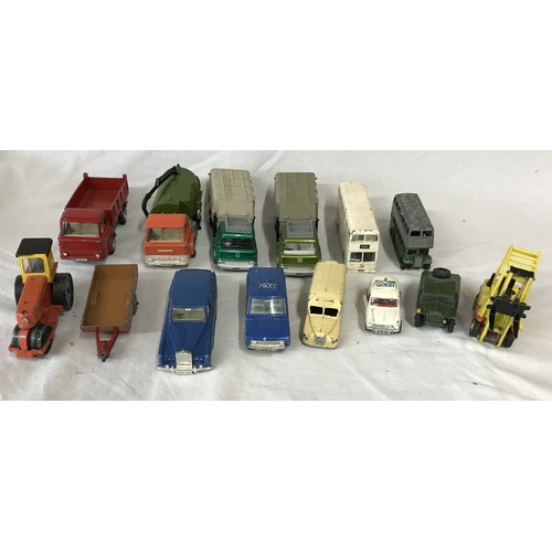 914 - A collection of Dinky toy cars and trucks to include a Ford D 800, 2x Bedford Refuse Wagons, Daimler... 