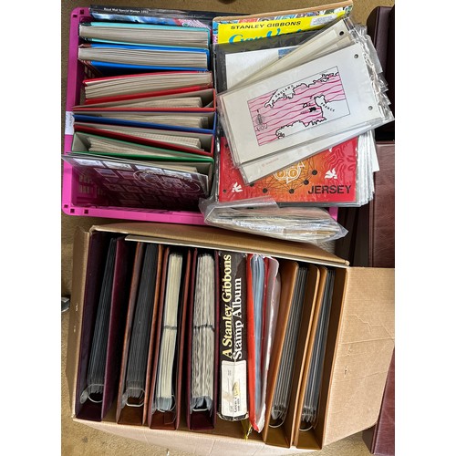 672 - Two boxes to include 2 x Royal Mail F.D.C albums 1980's covers, 2 x Royal Mail P.H.Q. card albums an... 