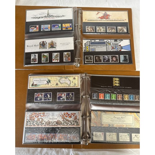 672 - Two boxes to include 2 x Royal Mail F.D.C albums 1980's covers, 2 x Royal Mail P.H.Q. card albums an... 