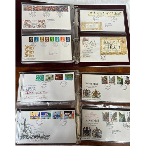 672 - Two boxes to include 2 x Royal Mail F.D.C albums 1980's covers, 2 x Royal Mail P.H.Q. card albums an... 