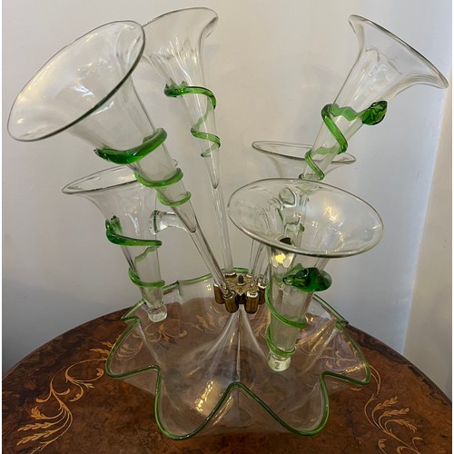 369 - A 19thC green and clear glass epergne.