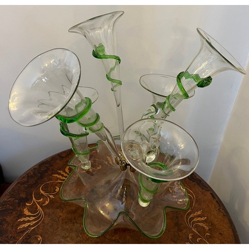 369 - A 19thC green and clear glass epergne.