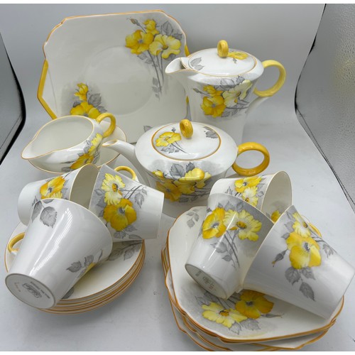 274 - A Shelley Regency shape Art Deco tea service comprising teapot, coffee pot, milk jug, sugar basin, s... 