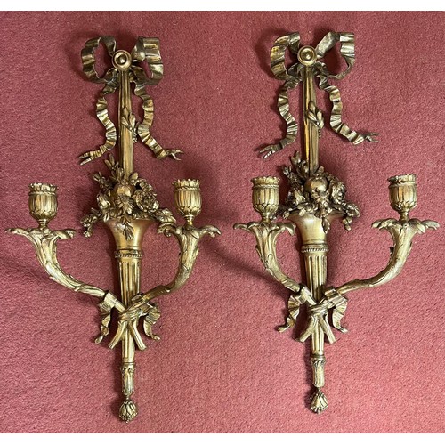 754 - A pair of good quality decorative ormolu wall sconces. 55cm h.