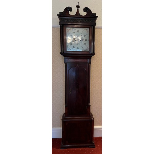 1025 - An 8 day mahogany cased longcase clock with subsidiary dials for date and seconds with repeater mech... 