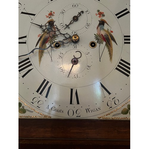 1025 - An 8 day mahogany cased longcase clock with subsidiary dials for date and seconds with repeater mech... 