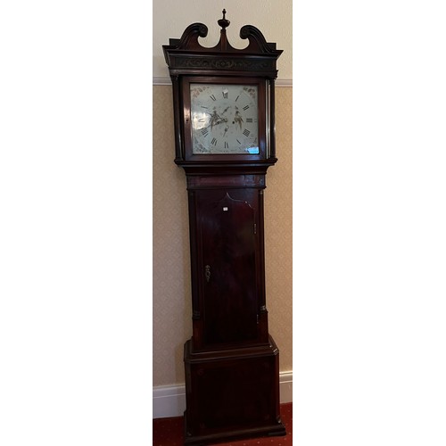 1025 - An 8 day mahogany cased longcase clock with subsidiary dials for date and seconds with repeater mech... 