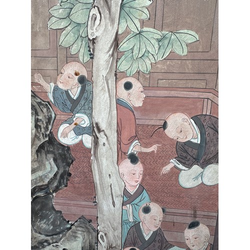 875 - An Oriental 6 panel hand painted dressing screen made in Hong Kong by Maitland-Smith Ltd. Approx siz... 