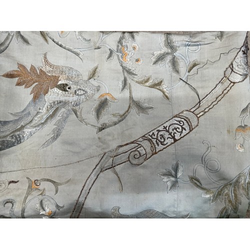 1064 - A large good quality Chinese silk embroidered panel with orange silk lining. Approx. 218 x 308cm.