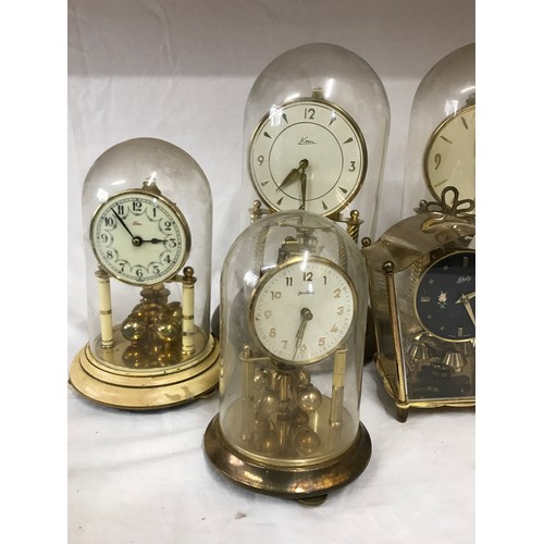 1029 - A collection of 8 mantel clocks 5 with domes tallest 30cm h. Three are Kern, Germany, 2 Bentima, 1 H... 