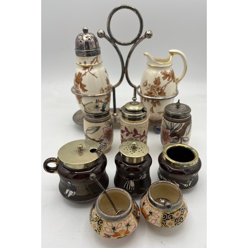 290 - Ceramics to include Taylor Tunnicliffe cream and sugar sifter on silver plated stand, various salt, ... 