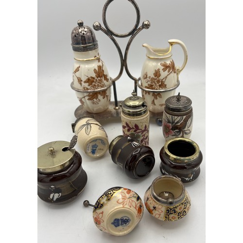 290 - Ceramics to include Taylor Tunnicliffe cream and sugar sifter on silver plated stand, various salt, ... 