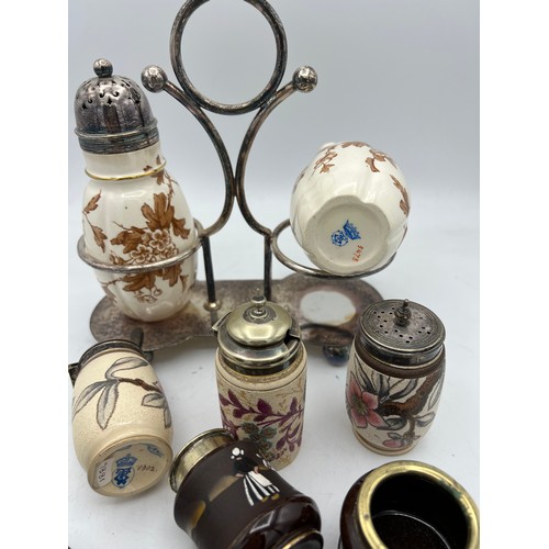 290 - Ceramics to include Taylor Tunnicliffe cream and sugar sifter on silver plated stand, various salt, ... 