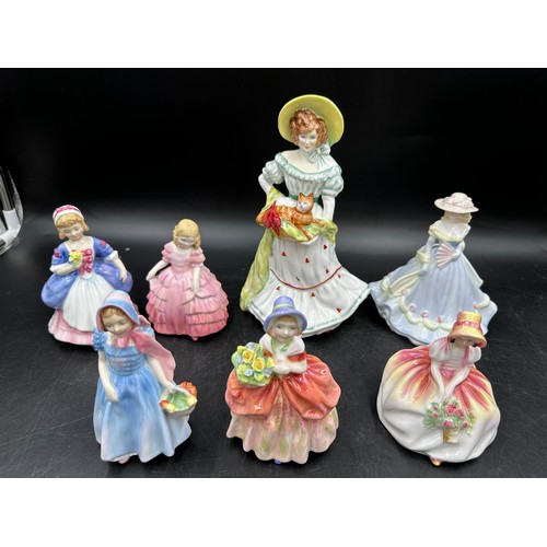 299 - A quantity of ceramic figures to include Royal Doulton x 6, Lady Jane 1997, Monica HN 3617, Valerie ... 