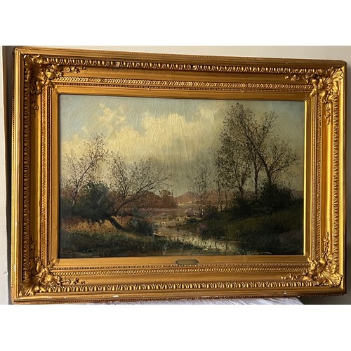 1344 - S. K. George 19thC large oil on canvas of rural scene. Signed lower left S K Georg ?. Plaque to fron... 