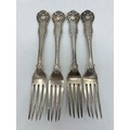 Four heavy gauge table forks London 1829, maker William Chawner II, weight 418gm.
