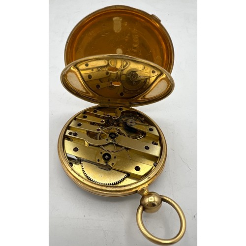 493 - An 18 carat gold pocket watch Ancre Ligne Droite 15 rubis, serial number 1856, maker’s mark BE, 18K ... 