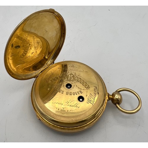 493 - An 18 carat gold pocket watch Ancre Ligne Droite 15 rubis, serial number 1856, maker’s mark BE, 18K ... 