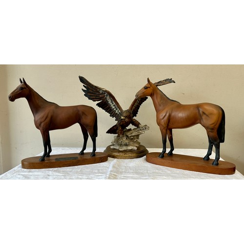 302 - Two Beswick Arkle champion steeplechaser horses on stands one with plaque tallest with base 30h toge... 