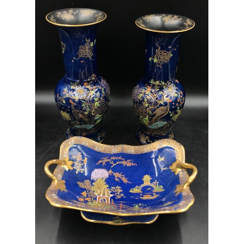 305 - A pair of 1920s Carlton Ware vases decorated in the Rockery and Pheasant pattern printed mark 2071 3... 