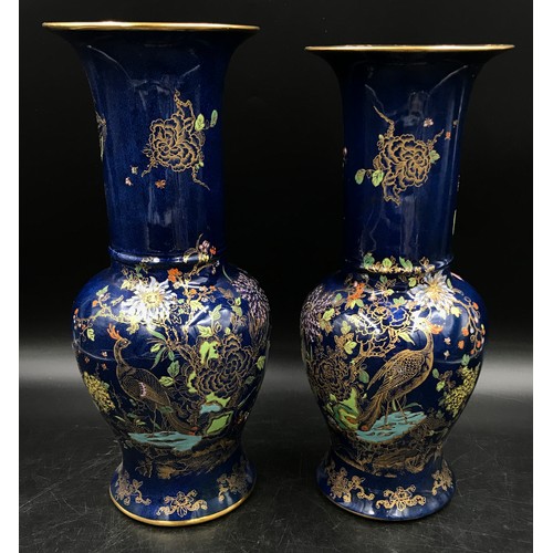 305 - A pair of 1920s Carlton Ware vases decorated in the Rockery and Pheasant pattern printed mark 2071 3... 