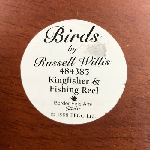 353 - A Border Fine Arts Kingfisher & fishing reel by Russel Willis 484385 along with a resin Shooting fig... 