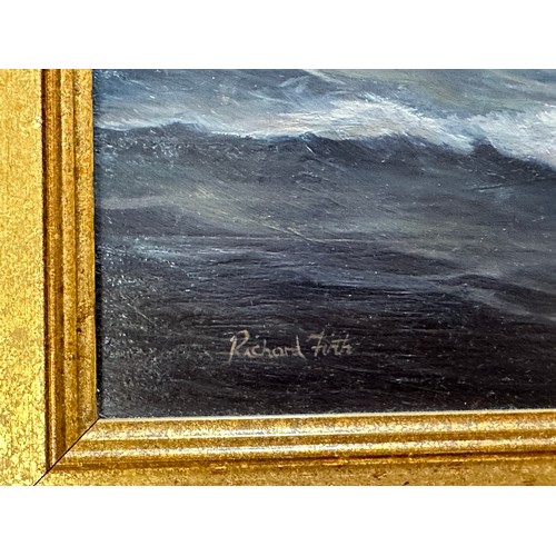 1346 - Two oil on canvas depicting sailing ships in rough seas the larger signed lower left Richard Firth 3... 