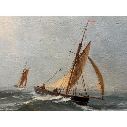 1346 - Two oil on canvas depicting sailing ships in rough seas the larger signed lower left Richard Firth 3... 