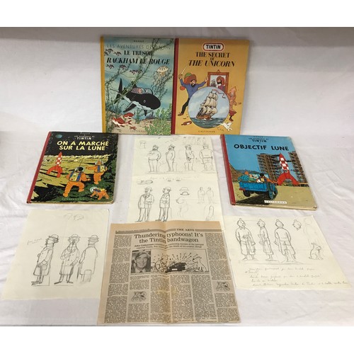 1347 - Hergé: Four original sketches by Belgium artist Hergé along with four comic books from the 40s and 5...
