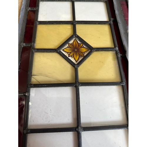 376 - Six stained glass panels four large and two small. Large panels  84.5 h x 24w, small 71h x 24cm w.