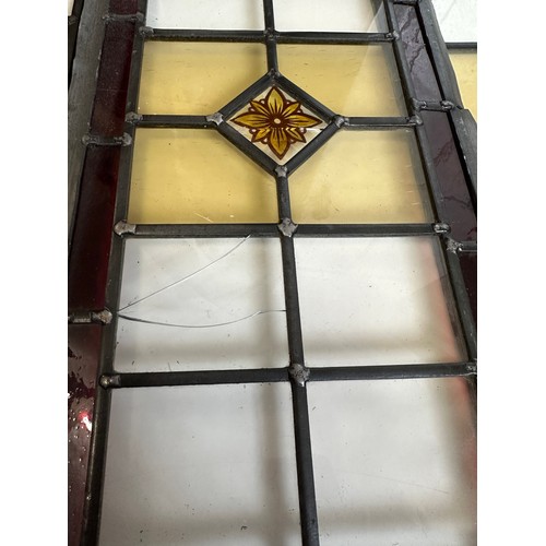 376 - Six stained glass panels four large and two small. Large panels  84.5 h x 24w, small 71h x 24cm w.