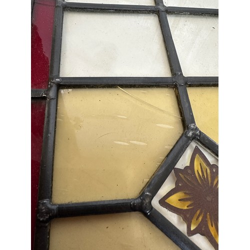 376 - Six stained glass panels four large and two small. Large panels  84.5 h x 24w, small 71h x 24cm w.