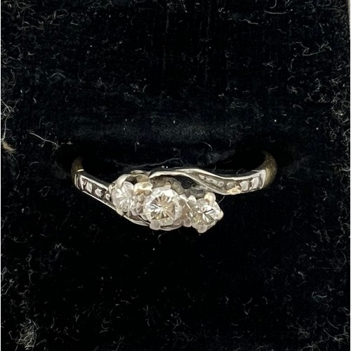 459 - An 18 carat three stone diamond ring, size K, weight 1.8gm.