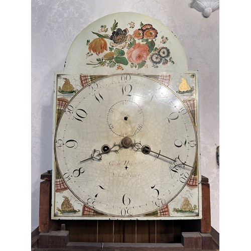 1036 - An oak 8 day longcase clock with painted face by C.W. Holborn, South Cave. 220 h x 47cm w.