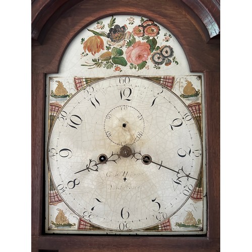 1036 - An oak 8 day longcase clock with painted face by C.W. Holborn, South Cave. 220 h x 47cm w.