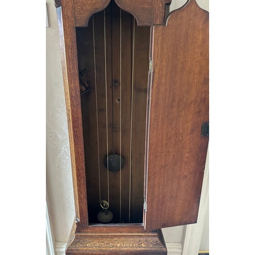 1036 - An oak 8 day longcase clock with painted face by C.W. Holborn, South Cave. 220 h x 47cm w.