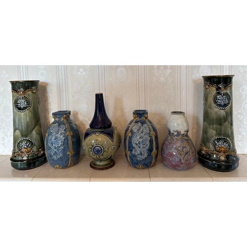 326 - Six various Doulton/ Royal Doulton vases to include two pairs. Tallest 25.5cm.