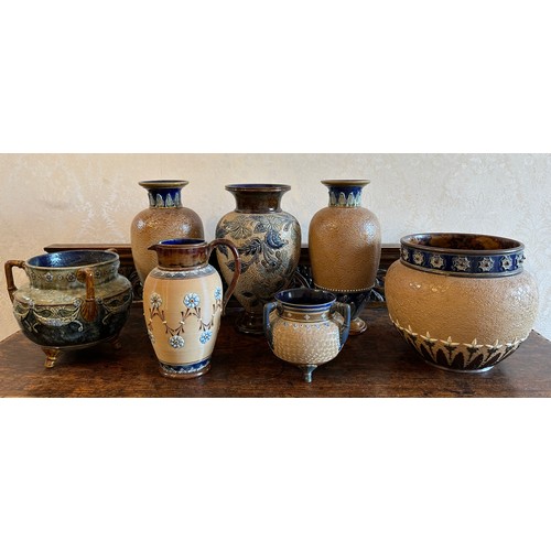 327 - Various Doulton Lambeth/Doulton Slaters/Royal Doulton vases, majority a/f bar one. (7).