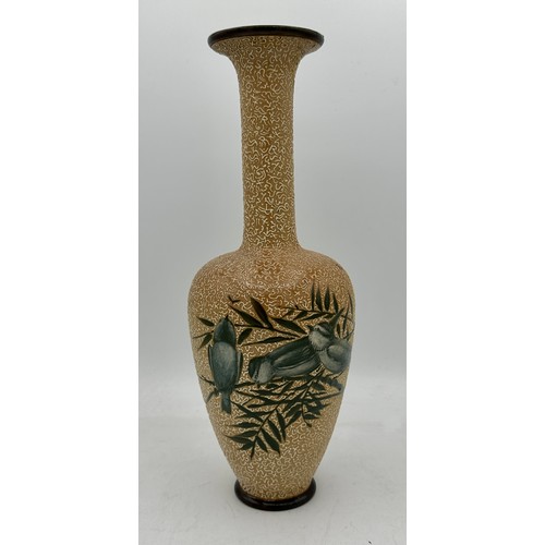 329 - Doulton Lambeth long necked vase, Florence E Barlow, impressed marks No. 6162. 29.5cm h.