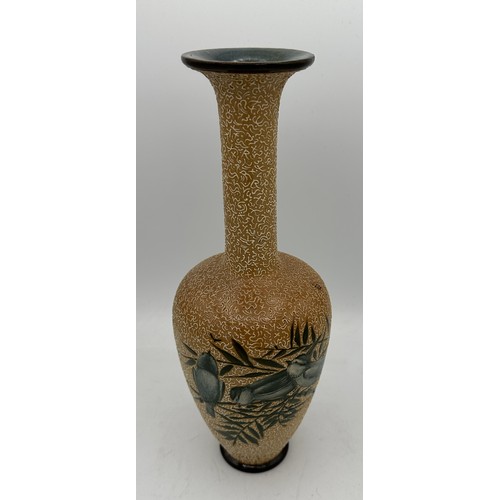 329 - Doulton Lambeth long necked vase, Florence E Barlow, impressed marks No. 6162. 29.5cm h.