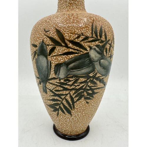 329 - Doulton Lambeth long necked vase, Florence E Barlow, impressed marks No. 6162. 29.5cm h.