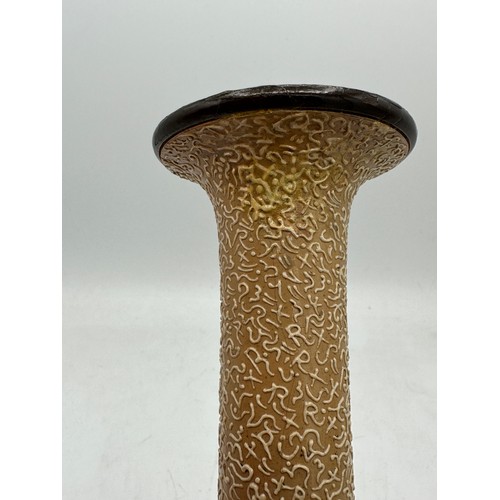 329 - Doulton Lambeth long necked vase, Florence E Barlow, impressed marks No. 6162. 29.5cm h.