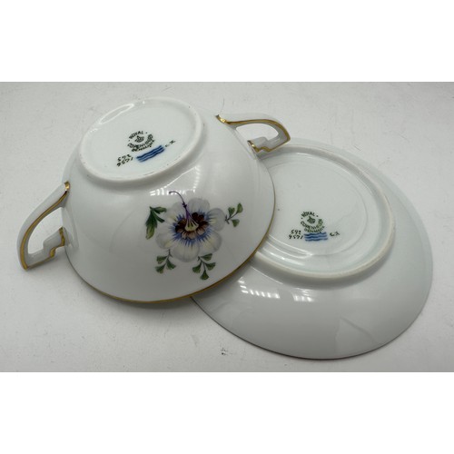 331 - Royal Copenhagen to include a plate 22.5cm , 3 x soup bowls with 4 stands and a shallow dish.