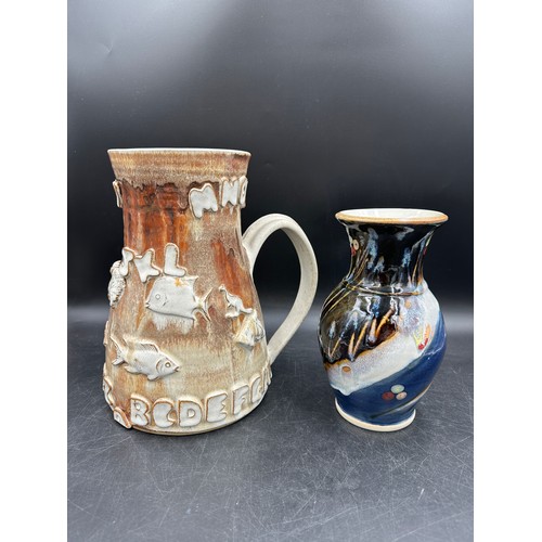 336 - Studio pottery to include a heavy alphabet jug by Jerry Harper Blacktoft, Yorkshire 1988 29cm h, a E... 