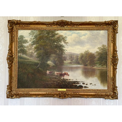 1355 - William Mellor (British 1851-1931) 'Bolton Abbey from the Wharfe'. Sight size 48.5 x 74cm, frame 63 ... 