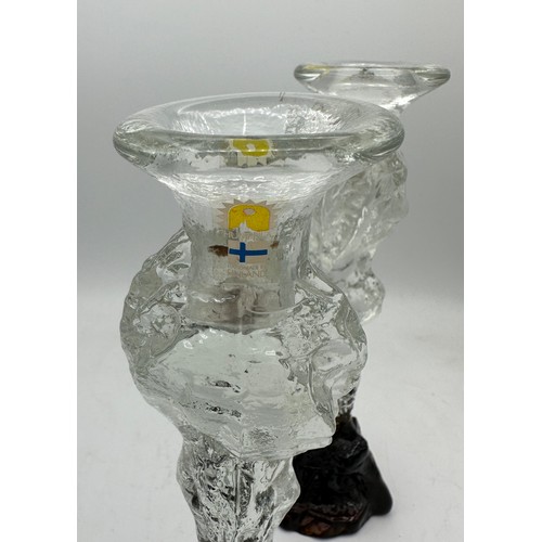 378 - A pair of Pertti Santalahti, Humppila, Finland glass candlesticks. 26.5cm h.