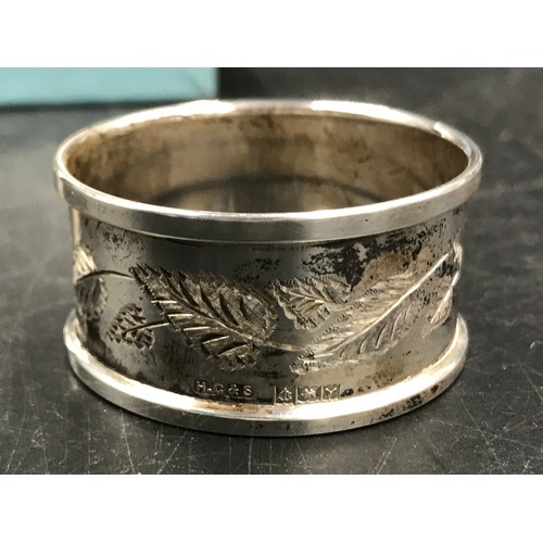 855 - A hallmarked silver napkin ring Birmingham 1973 Henry Griffith & Sons Ltd 14.2gms along with a silve... 