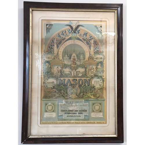 1275 - A framed poster advertising The bricklayers and Masons international union of America.